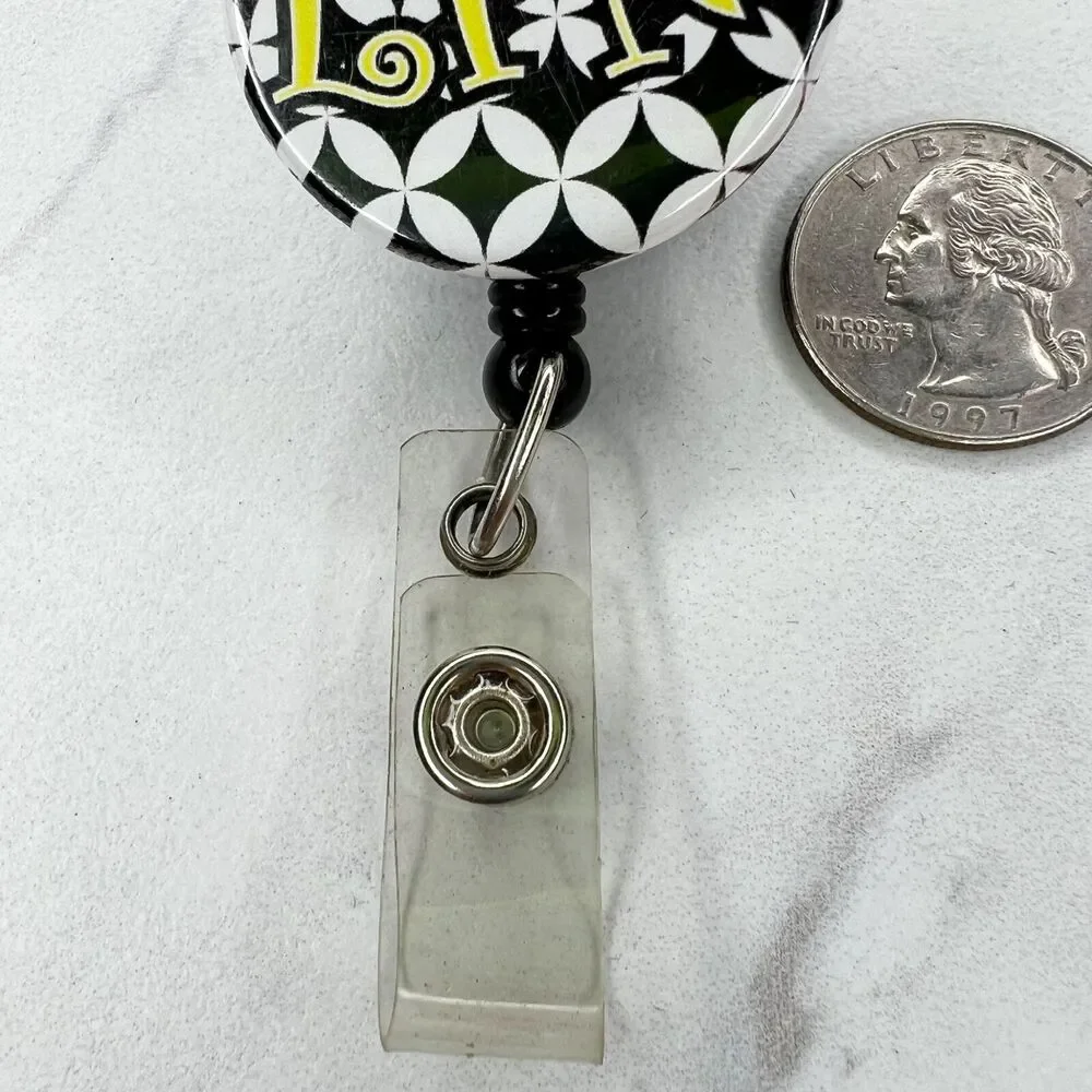 Black Yellow White LPN Nurse Clip On Retractable School Work Badge ID Holder